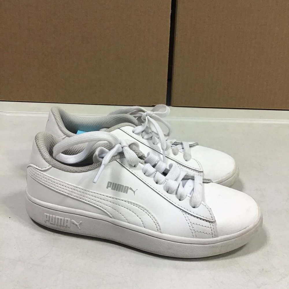PUMA UNISEX CHILD SMASH V2 LEATHER SNEAKERS WHITE 2.5C